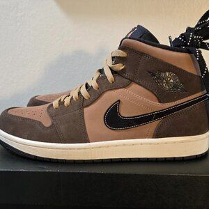 AIR JORDAN 1 MID SE MEN 10.5 DARK CHOCOLATE CRIMSON BLISS-w/OG Laces DC7294-200